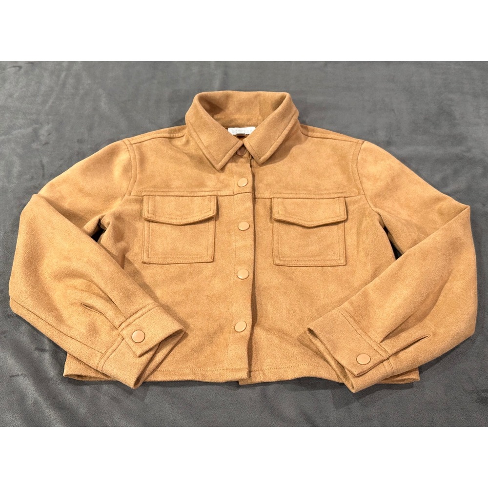 btween Kids Tan Faux Suede Trucker Jacket Button Up Brown Coat Size 10